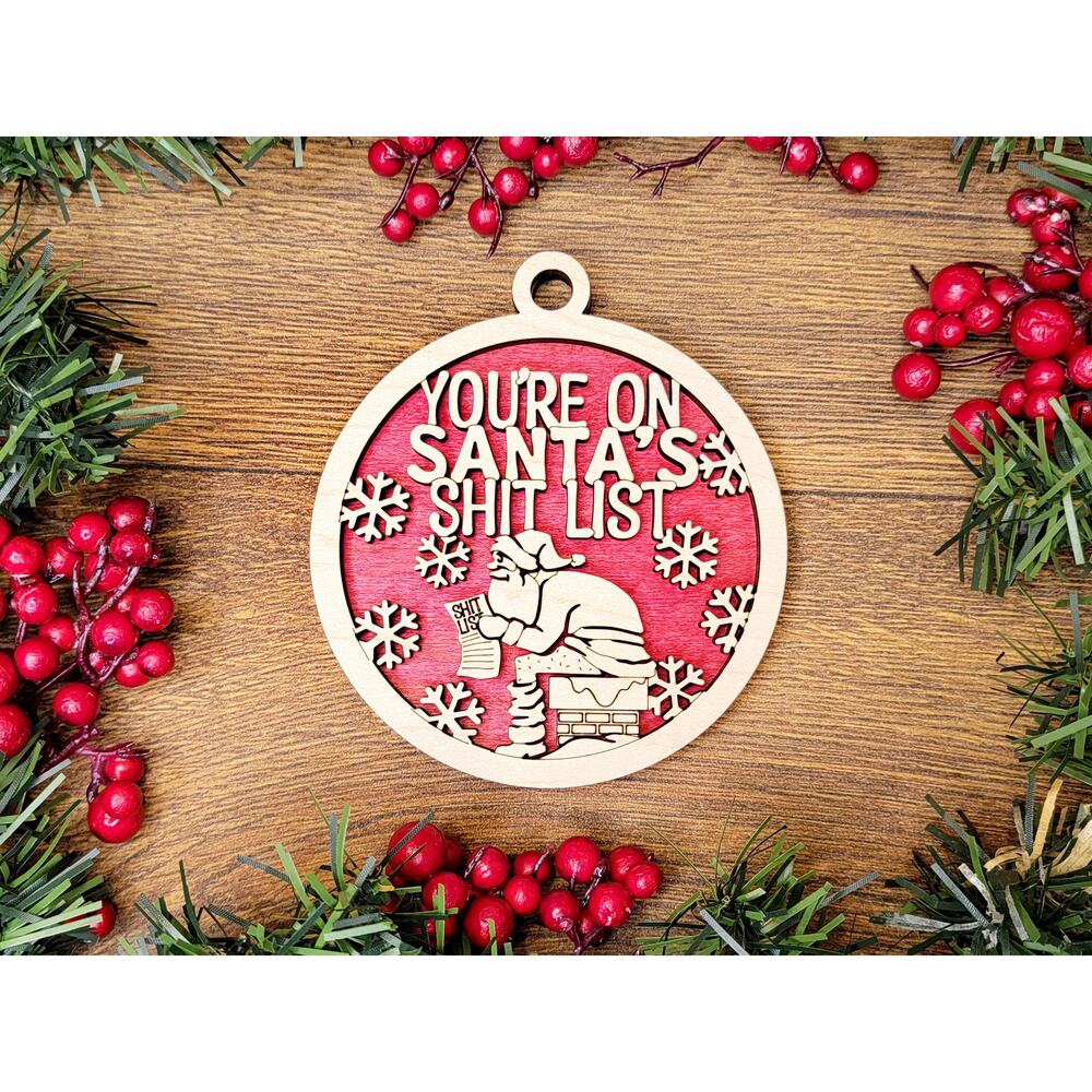 Santas SH-T List Funny Christmas Ornaments Naughty Nice Laser Engraved Gift